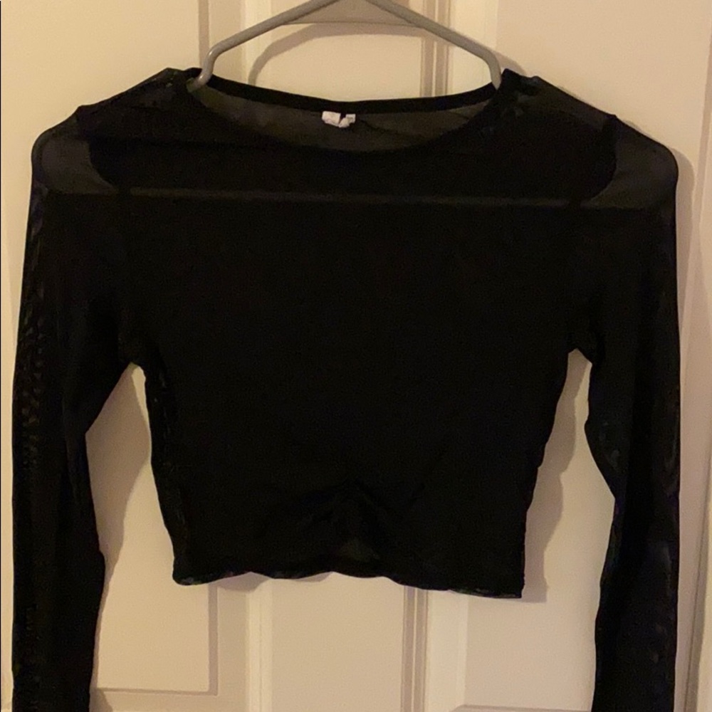 Black long sleeve mesh top